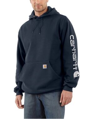 Carhartt Midweight Hooded Logo Sweatshirt Navy Blue Size 4XL